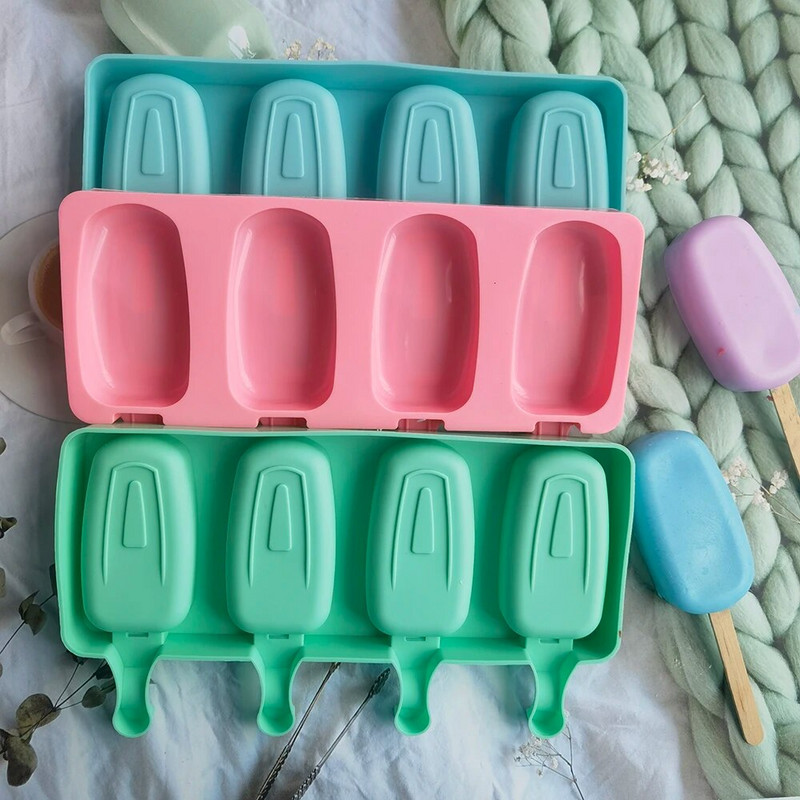 Ovalni mali silikonski kalup za puding Kalup za sladoled za sladoled za ljeto Ice Pop Aparat s 4 rupe Alati za pečenje čokoladnih kolača