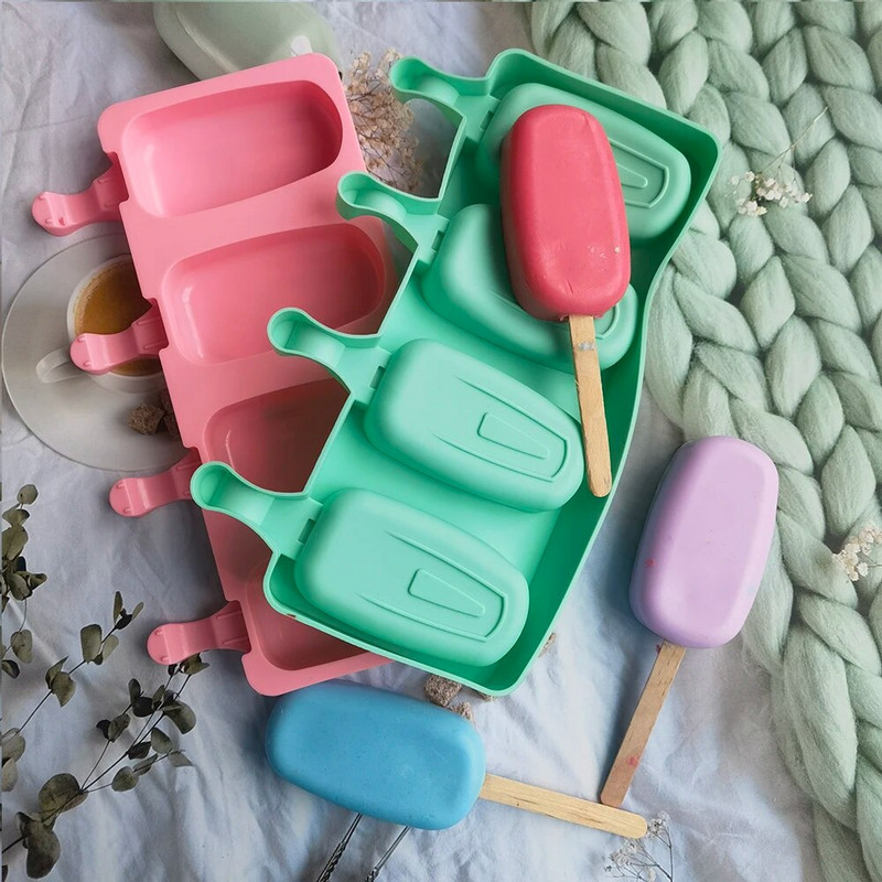 Ovalni mali silikonski kalup za puding Kalup za sladoled za sladoled za ljeto Ice Pop Aparat s 4 rupe Alati za pečenje čokoladnih kolača