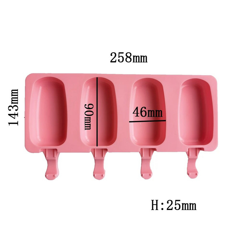 Ovalni mali silikonski kalup za puding Kalup za sladoled za sladoled za ljeto Ice Pop Aparat s 4 rupe Alati za pečenje čokoladnih kolača