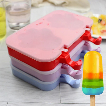YOMDID Φόρμα παγωτού 3 οπών με ξυλόξυλο σιλικόνης Ellipse Popsicle φόρμες κουνελιού Δίσκος πάγου Εργαλεία κύβων παγωμένων παγωτών Lolly Maker