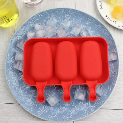 YOMDID Kalup za sladoled s 3 rupe i drvenim štapićem Silikonski Elipsa Kalupi za sladoled od zeca, Alati za kockice za led, Aparat za zamrzavanje sladoleda