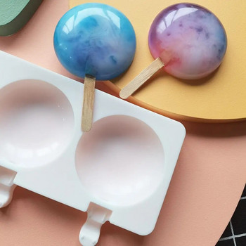 Кръгла силиконова форма за сладолед с 4 дупки Направи си сам Ice Popsicle Lollipop Форма за приготвяне на домашна шоколадова торта Кухненски джаджи Инструменти за печене