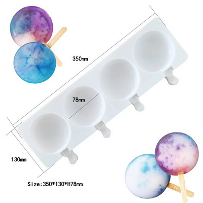 Okrugli silikonski kalup za sladoled s 4 rupe DIY kalup za ledene sladolede za lizalice Izrada domaćeg čokoladnog kolača Kuhinjski pribor Alati za pečenje