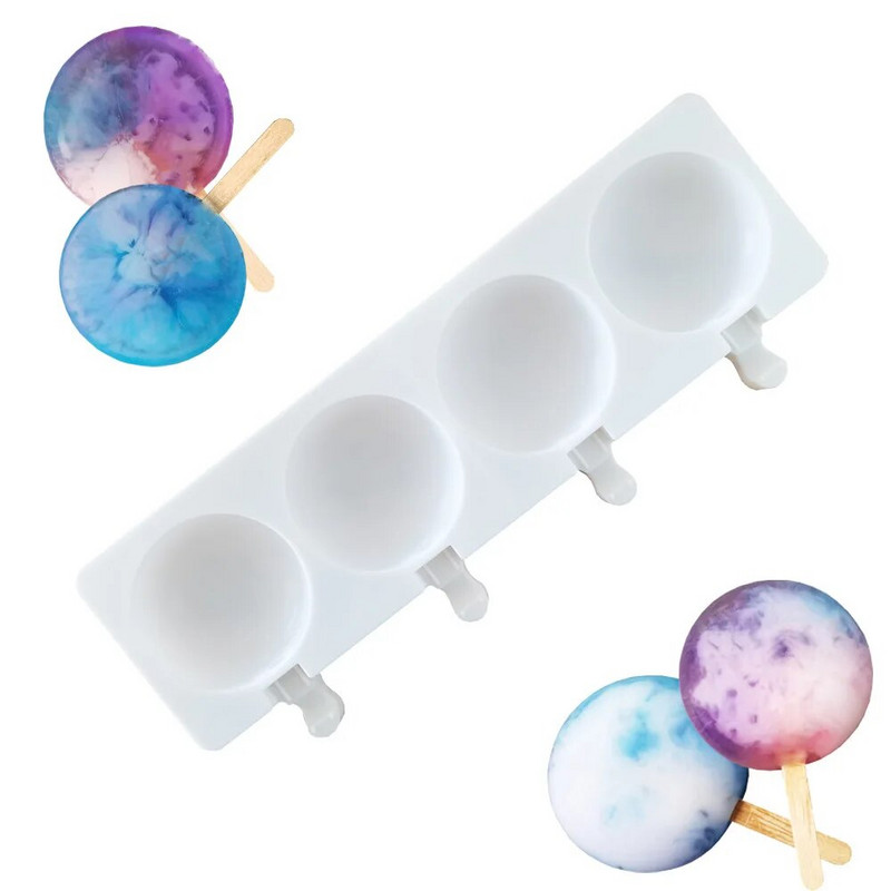 Okrugli silikonski kalup za sladoled s 4 rupe DIY kalup za ledene sladolede za lizalice Izrada domaćeg čokoladnog kolača Kuhinjski pribor Alati za pečenje