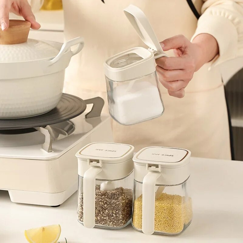 Fehér fűszeres tégely Konyhai fűszeres doboz szett Kezdőlap Üveg Fűszertartó Fűszertartó Átlátszó Fűszeres üveg Só Olaj edény