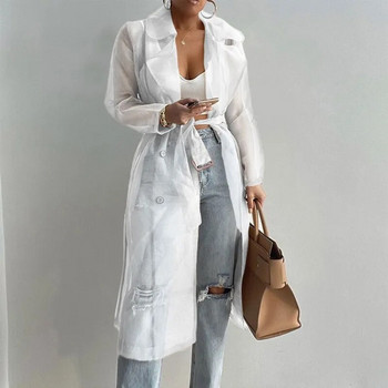Модно дамско мрежесто яке с буф ръкав Слънцезащитна риза с връзки Лятно тънко палто
