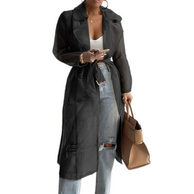 Modna ženska mrežasta jakna s puf rukavima, košulja za zaštitu od sunca na vezanje, ljetni tanki kaput