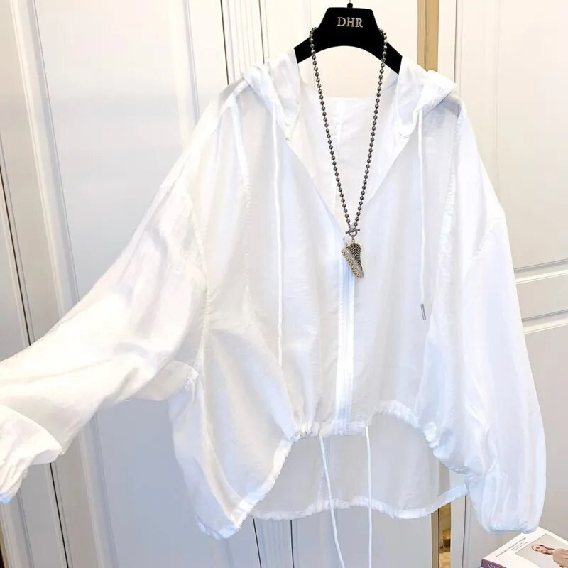 Ženske jakne Ljetne jakne s kapuljačom otporne na sunce Trenč kaputi s patentnim zatvaračem Tanke labave prozirne gornje odjeće Prozračna lagana odjeća