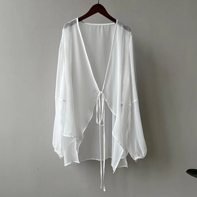 Ženski ljetni kardigan od šifona za zaštitu od sunca, nova modna francuska naramenica za odmor, tanka lagana labava ležerna jakna s lanternastim rukavima