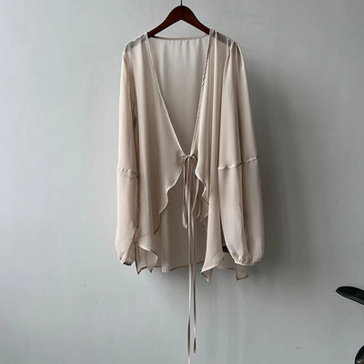 Ženski ljetni kardigan od šifona za zaštitu od sunca, nova modna francuska naramenica za odmor, tanka lagana labava ležerna jakna s lanternastim rukavima