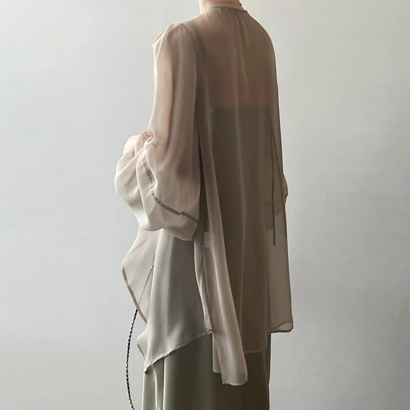 Ženski ljetni kardigan od šifona za zaštitu od sunca, nova modna francuska naramenica za odmor, tanka lagana labava ležerna jakna s lanternastim rukavima