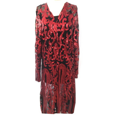 Novi seksi dugi kardigan sa zlatnim šljokicama, elegantni ležerni ženski mrežasti prozirni kaput s otvorenim šavom, punim rukavima Feminino Ouro Lantejoula