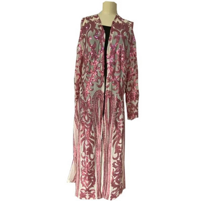 Novi seksi dugi kardigan sa zlatnim šljokicama, elegantni ležerni ženski mrežasti prozirni kaput s otvorenim šavom, punim rukavima Feminino Ouro Lantejoula