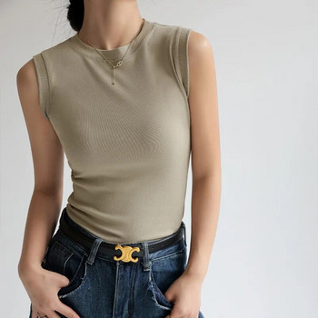 Γυναικείο φανελάκι καμισόλ Βαμβακερό στρογγυλό λαιμόχρωμο Basic αμάνικο μπλουζάκι μπλουζάκι με κάλυψη για ντεκολτέ στο πλάι C4878