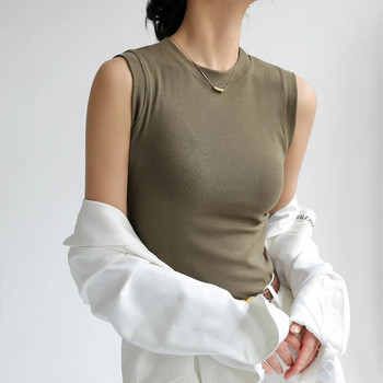 Жилетка с камизола за жени Памучна долна тениска с кръгло деколте без ръкави Тениски с покритие за странично деколте C4878