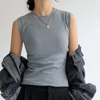 Γυναικείο φανελάκι καμισόλ Βαμβακερό στρογγυλό λαιμόχρωμο Basic αμάνικο μπλουζάκι μπλουζάκι με κάλυψη για ντεκολτέ στο πλάι C4878
