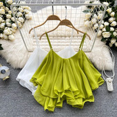 Bretele spaghete Volane Tancuri fără mâneci și camisole Corset de modă coreeană Crop tops Camisole cu rezervor solid, haine de vară pentru femei Y2k