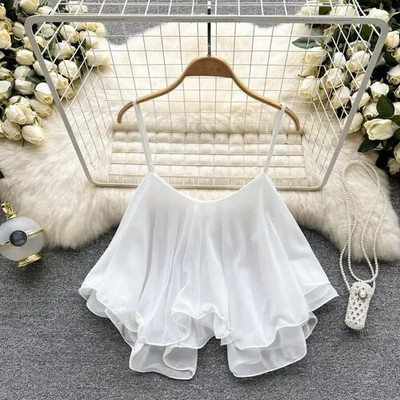 Bretele spaghete Volane Tancuri fără mâneci și camisole Corset de modă coreeană Crop tops Camisole cu rezervor solid, haine de vară pentru femei Y2k