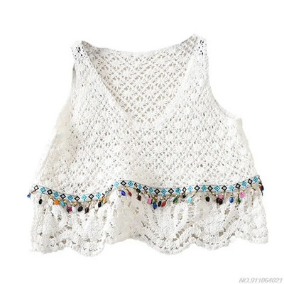 Ženska ljetna heklana majica, višebojna cvjetna karirana pletena vesta Seksi skraćene majice bez rukava s četvrtastim izrezom, veleprodaja