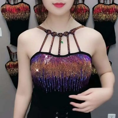 2023 tavaszi nyár új divat Női mellény Camisole medál, alsó női ing mellény szín gyémánt strassz fehér lila