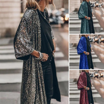 Φαρδιά εξωτερικά ενδύματα Μαλακό παλτό ζακέτα χωρίς κουμπιά Μοντέρνες γυναικείες γυαλιστερές παγιέτες Μεσαίου μήκους Μπουφάν Κάπα Καθημερινά ρούχα