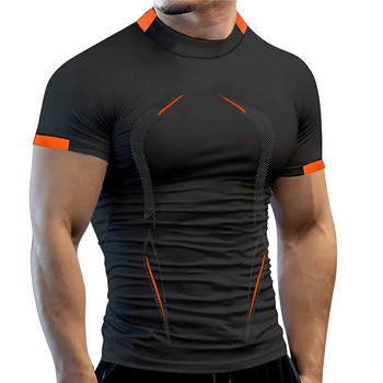 Нова мъжка стегната спортна тениска с къс ръкав Gym Fitness Top Мъжка спортна тениска за бавно бягане Бързосъхнеща спортна тениска