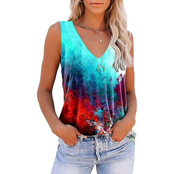 Summer Tie Dye 3D Print Μπλουζάκια Γυναικεία αμάνικα με λαιμόκοψη με λαιμόκοψη ανοιχτό γιλέκο ώμου Woman Y2k Top Streetwear Γυναικεία Ρούχα