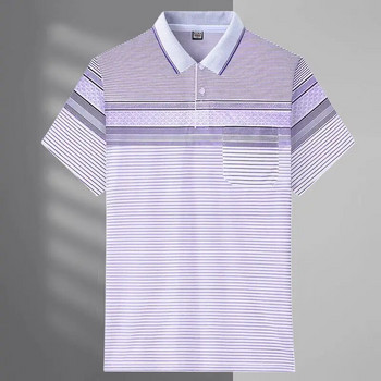 2023 Нова мъжка тениска с къс ръкав с поло деколте Commuter Summer Basic Fashion Casual All-match Англия Пуловери с джобове на райета