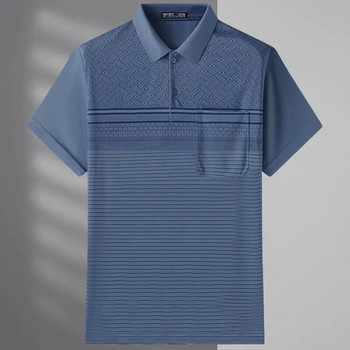 Νέο ανδρικό μπλουζάκι 2023 με κοντό μανίκι πόλο με λαιμόκοψη Commuter Summer Basic Fashion Casual All-match Αγγλία Πουλόβερ με ριγέ τσέπες
