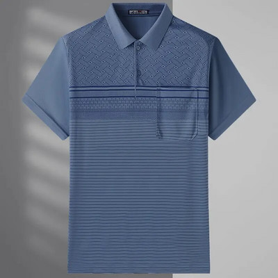 Nova muška majica kratkih rukava s polo izrezom iz 2023. Ljetna osnovna moda, ležerna, sveobuhvatna Engleska, prugasti puloveri s džepovima