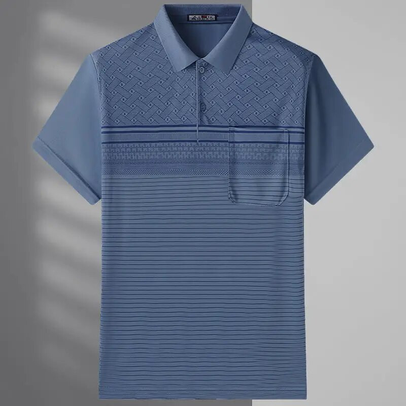 Nova muška majica kratkih rukava s polo izrezom iz 2023. Ljetna osnovna moda, ležerna, sveobuhvatna Engleska, prugasti puloveri s džepovima