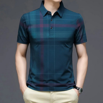 MLSHP Поло тениска с къс ръкав Мъжки висококачествени летни бизнес ежедневни карирани тънки мъжки блузи Модни мъжки тениски с щампи 3XL