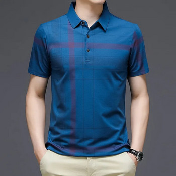 MLSHP Поло тениска с къс ръкав Мъжки висококачествени летни бизнес ежедневни карирани тънки мъжки блузи Модни мъжки тениски с щампи 3XL