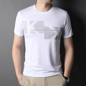 MLSHP Nyári vékony férfi pólók Luxus rövid ujjú betűvel nyomtatott alkalmi férfi pólók körgalléros egyszerű férfi pólók 3XL