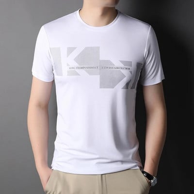 MLSHP Nyári vékony férfi pólók Luxus rövid ujjú betűvel nyomtatott alkalmi férfi pólók körgalléros egyszerű férfi pólók 3XL