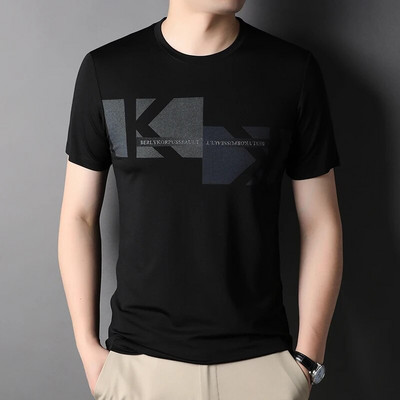 MLSHP Nyári vékony férfi pólók Luxus rövid ujjú betűvel nyomtatott alkalmi férfi pólók körgalléros egyszerű férfi pólók 3XL