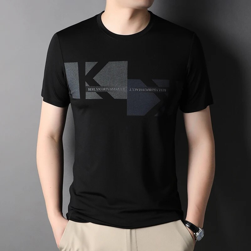 MLSHP Nyári vékony férfi pólók Luxus rövid ujjú betűvel nyomtatott alkalmi férfi pólók körgalléros egyszerű férfi pólók 3XL