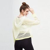 Prozirna mrežasta majica s kratkim rukavima za jogu Fitness ženska majica s kapuljačom dugih rukava Lagana majica za sunčanje za sport i vježbanje u teretani