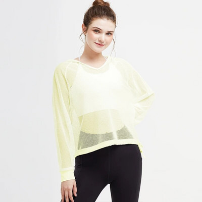 Prozirna mrežasta majica s kratkim rukavima za jogu Fitness ženska majica s kapuljačom dugih rukava Lagana majica za sunčanje za sport i vježbanje u teretani