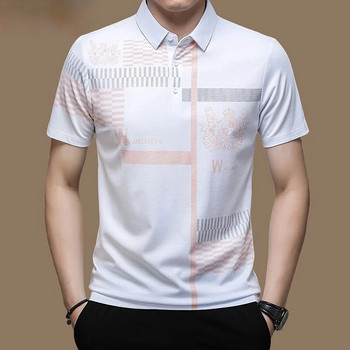 Бизнес ежедневна лятна мъжка тениска с поло с къси ръкави Тениска с щампи с копчета и широки дрехи Модна тениска с поло