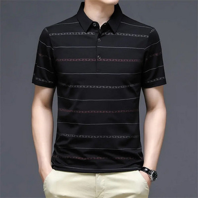 Business Casual καλοκαιρινό ανδρικό μπλουζάκι πόλο με κοντό μανίκι Μπλουζάκι με μοτίβο εκτύπωσης με κουμπί Μπλουζάκι Φαρδιά ρούχα Μόδα μπλουζάκι πόλο