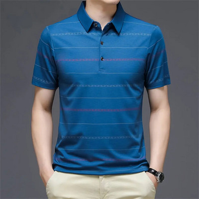 Business Casual καλοκαιρινό ανδρικό μπλουζάκι πόλο με κοντό μανίκι Μπλουζάκι με μοτίβο εκτύπωσης με κουμπί Μπλουζάκι Φαρδιά ρούχα Μόδα μπλουζάκι πόλο