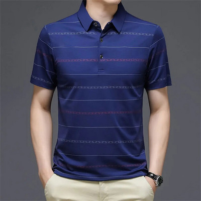 Business Casual καλοκαιρινό ανδρικό μπλουζάκι πόλο με κοντό μανίκι Μπλουζάκι με μοτίβο εκτύπωσης με κουμπί Μπλουζάκι Φαρδιά ρούχα Μόδα μπλουζάκι πόλο