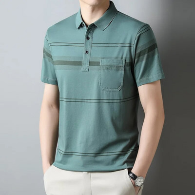 MLSHP Prateľné bavlnené letné pánske polokošele luxusné krátke rukávy s krížovými pruhmi biznis ležérne golfové tričká 3XL