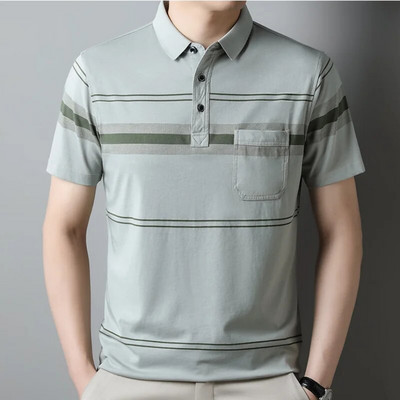 MLSHP Prateľné bavlnené letné pánske polokošele luxusné krátke rukávy s krížovými pruhmi biznis ležérne golfové tričká 3XL