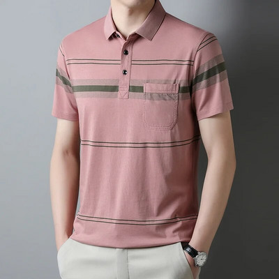 MLSHP Prateľné bavlnené letné pánske polokošele luxusné krátke rukávy s krížovými pruhmi biznis ležérne golfové tričká 3XL