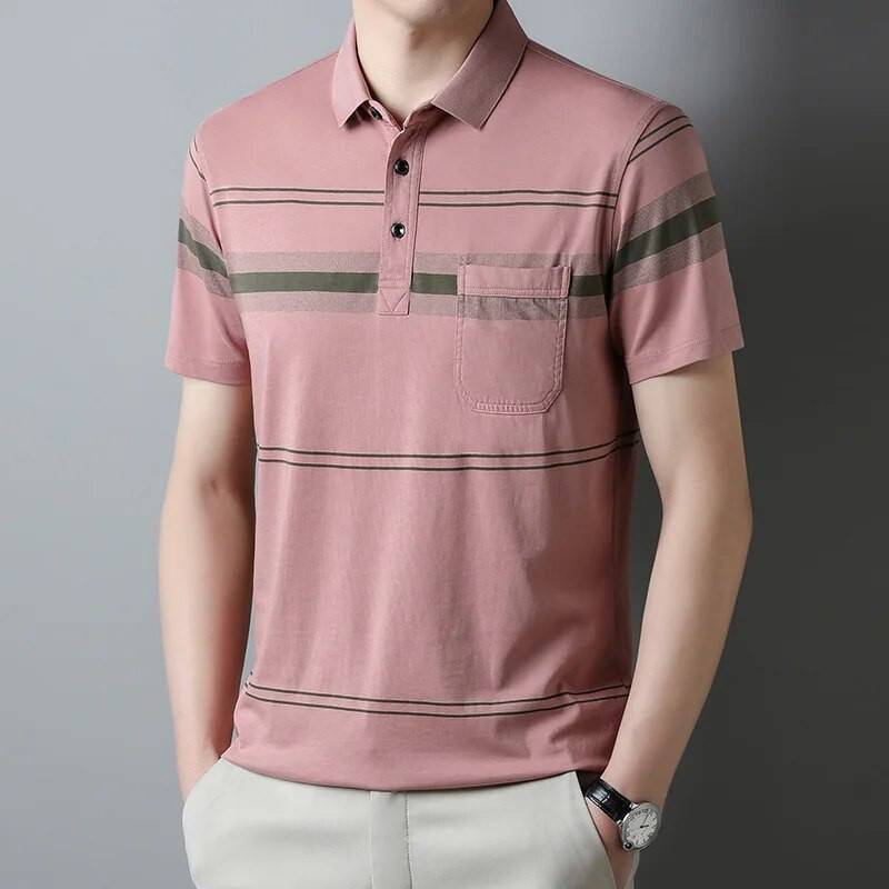 MLSHP Prateľné bavlnené letné pánske polokošele luxusné krátke rukávy s krížovými pruhmi biznis ležérne golfové tričká 3XL