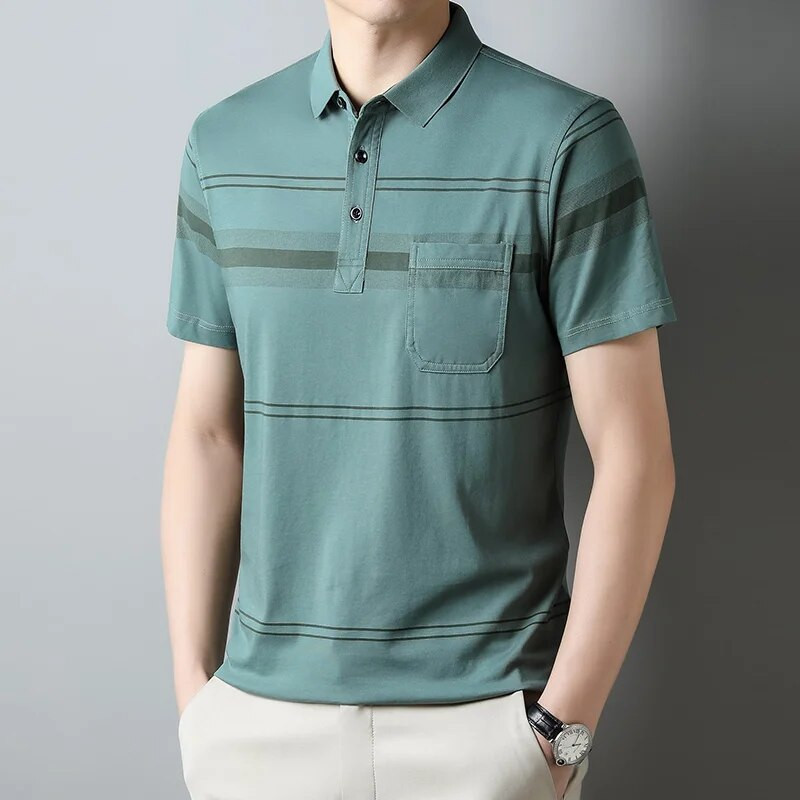 MLSHP Prateľné bavlnené letné pánske polokošele luxusné krátke rukávy s krížovými pruhmi biznis ležérne golfové tričká 3XL