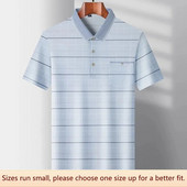 Nyári férfi rövid ujjú póló Flip gallérral csíkos zseb divat alkalmi póló lélegző rugalmasság izzadságelnyelő stílus