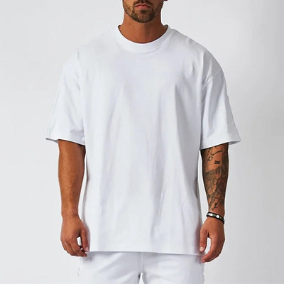 Памучна мъжка празна тениска Бяла овърсайз ретро едноцветна тениска Голям размер Мъжка дамска модна мъжка тениска с къс ръкав